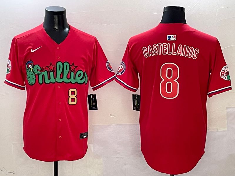 Men Philadelphia Phillies #8 Castellanos Red three generations Joint Name 2025 Nike MLB Jersey style 5